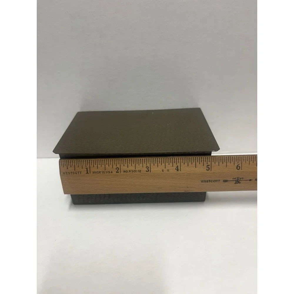 Box Hammered Brass Wood inside trinket small rectangular 5 x 2.5 x 3.5 vintage
